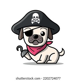 CUTE BULLDOG IS WEARING PIRATES COSTUME