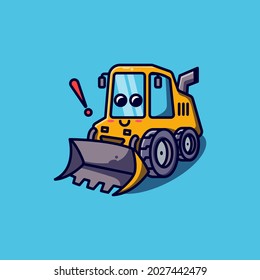 Cute bulldozer mascot vector cartoon illustration. Flat cartoon style. heavy equipment mascot