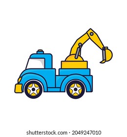 Cute Bulldozer Truck Car, Cartoon Vector Illustration