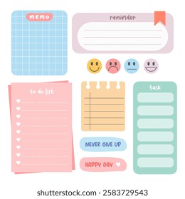 Cute bullet journal element. Pepar notes daily planner and to do list. Scrapbook memo sticker illustration