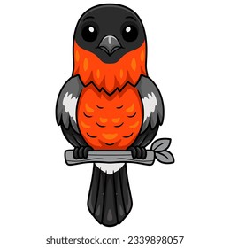 Cute bullfinch bird cartoon on tree branch