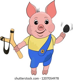 Cute bully dirty pig in cartoon style. Funny vector illustration on white background.