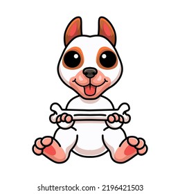 Cute bully kutta cartoon holding a bone