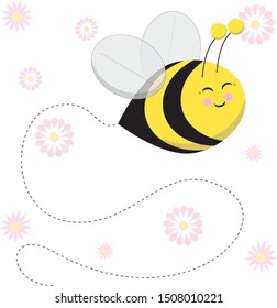 Cute Bumble Bee Flying through Flowers