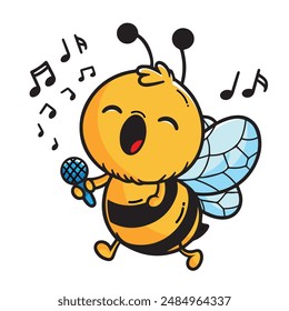 cute bumble bee singing cartoon character