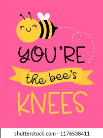 Cute Bumblebee Cartoon With Text “You’re The Bee’s Knees” For Valentine’s Card Design.