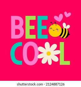 Caricatura de abejorros con el texto "Bee cool" para el diseño de tarjetas de felicitación.