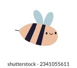 Cute bumblebee flying. Funny smiling bumble bee, baby character in Scandinavian style. Adorable kawaii insect with happy face, wings. Flat vector illustration isolated on white background
