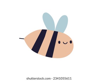 Abeja de púas. Abeja divertida sonriente, personaje de bebé al estilo escandinavo. Adorable insecto kawaii con cara feliz, alas. Ilustración vectorial plana aislada en fondo blanco