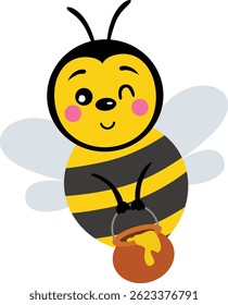 Bumblebee bonito segurando um pote de mel
