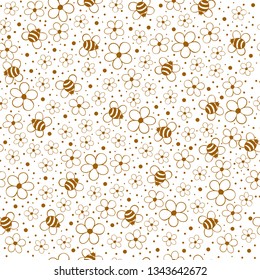 cute bumblebee on a spring little flowers repeating pattern caramel color