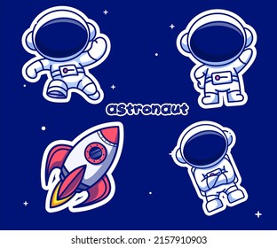 cute bundle astronaut character illustration, icon vector, flat cartoon style.
