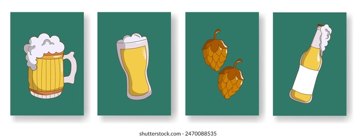 Cute bundling on the theme of Beer Day, mug and glass of beer illustration. It can be used for wrapping paper, gift wrapping, textiles, etc.