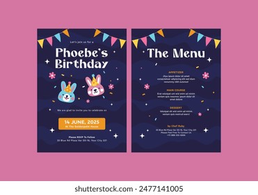 **Cute Bunnies Birthday Invitation Template**_ is clean, modern, simply style, and moreover it’s friendly use. It’s Quick And Easy to use to save your time. 