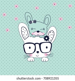 cute bunnies cartoon, Happy Easter pattern vector illustration