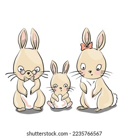 cute bunnies for children and children's room, family of bunnies, bunnies for postcards, easter bunnies