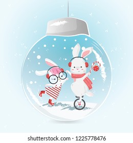 Cute Bunnies in a Christmas Bulb