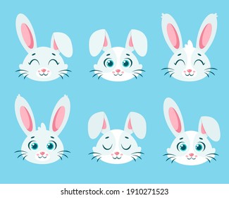 Cute bunnies collection. White rabbits. Vector illustration