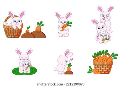 Cute bunnies and colorful carrots