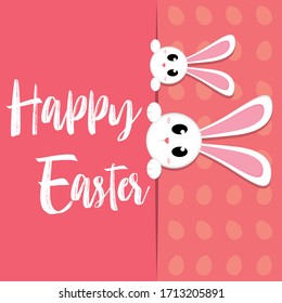 Cute bunnies in a happy easter card - Vector illustration