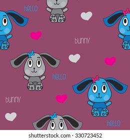 cute bunnies with hearts pattern vector illustration