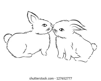 Cute bunnies ink outline vector