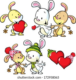 cute bunnies isolated on white background - vector illustration
