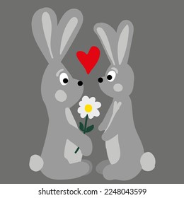 cute bunnies in love vector illustration