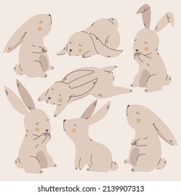 Cute bunnies in pastel colors on a light background print. Patter for a children's room, postcards. baby pattern. Easter Bunny