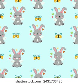 Cute bunnies seamless pattern. Children's birthday wallpaper. Template for textile, wallpaper, packaging, cover, web, card, box, print, banner, ceramics