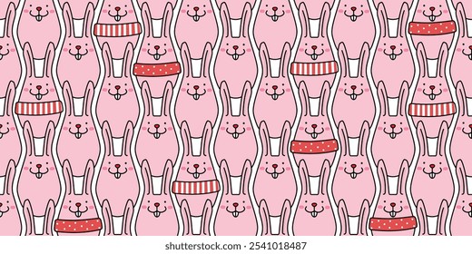 Cute bunnies with seamless pattern design. Flat vector illustration for kids and cartoon style.