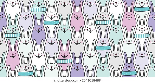 Cute bunnies with seamless pattern design. Flat vector illustration for kids and cartoon style.