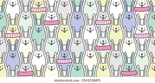 Cute bunnies with seamless pattern design. Flat vector illustration for kids and cartoon style.