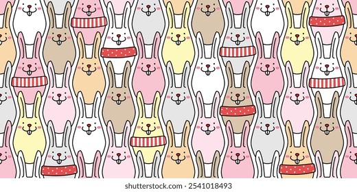 Cute bunnies with seamless pattern design. Flat vector illustration for kids and cartoon style.