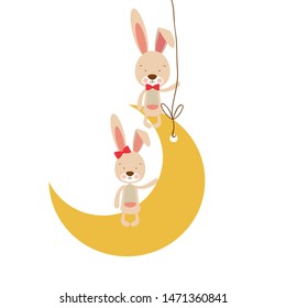 cute bunnies sitting in the moon
