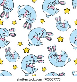 Cute bunnies and stars seamless vector pattern