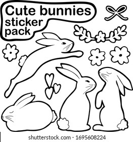 Cute bunnies sticker pack for scrapbooking fancy stationery on transparent background