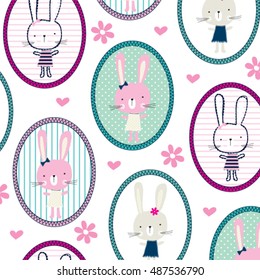 cute bunnies vector sets, Happy Easter pattern, cute bunnies vector illustration