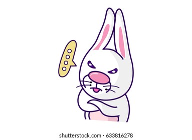 Cute Bunny Angry. Vector Illustration. Isolated on white background.