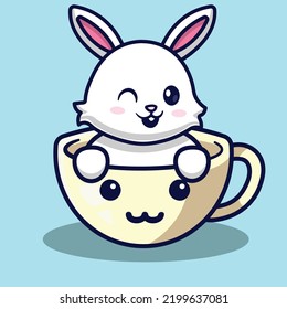 cute bunny animal character with cute cup