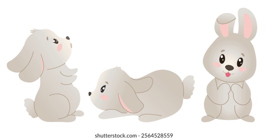 Cute bunny animal in flat style. Vector illustration of rabbit. Vector design isolated on white background