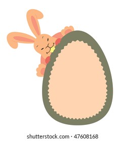 Cute bunny appear on an egg shape template with space for text.