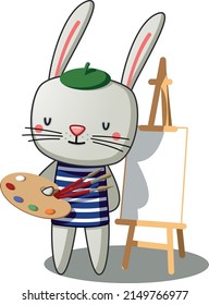 cute bunny artist with whales in his hands