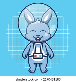 Cute bunny in astronaut costume vector illustration. Flat cartoon style.