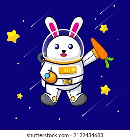 Cute bunny astronaut holding carrot