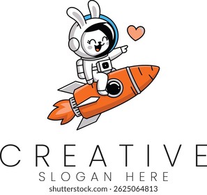 Cute bunny astronaut on a rocket. Perfect for kids projects and branding space adventure adorable