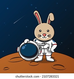 Cute-Bunny-Astronaut steht auf der Mondgrafik