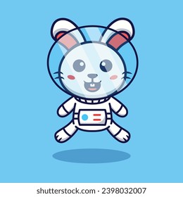 Cute Bunny Astronaut Vector Cartoon Illustration