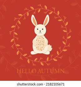 Cute Bunny with Autumn Ornament on his Belly Hello Autumn Post