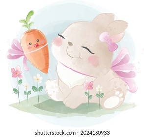 Cute Bunny with a Baby Carrot 